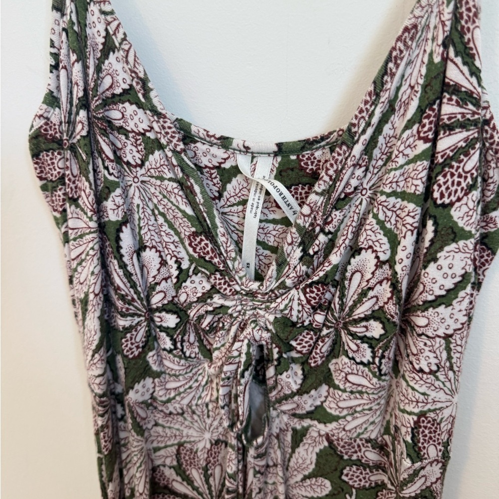 Anthropologie Jessie Cream & Green Floral Cropped Wide Leg Jumpsuit XS - Picture 5 of 5
